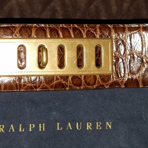 Ralph Lauren Purple label Alligator belt brass hardwarewith lock key chain